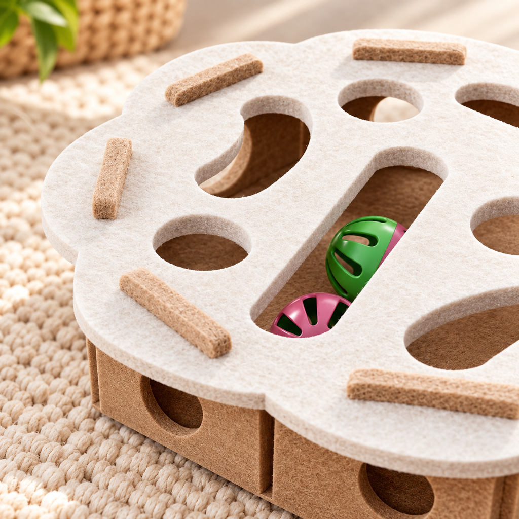 PawLuxe Interactive Cat Puzzle Toy – Felt Maze Tunnel with Bell Ball
