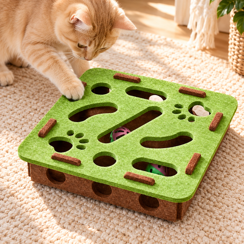 PawLuxe Interactive Cat Puzzle Toy – Felt Maze Tunnel with Bell Ball