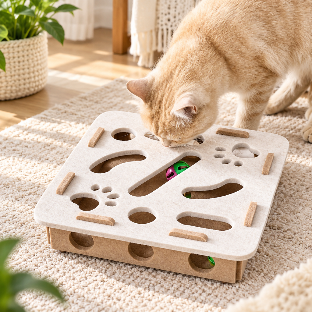 PawLuxe Interactive Cat Puzzle Toy – Felt Maze Tunnel with Bell Ball