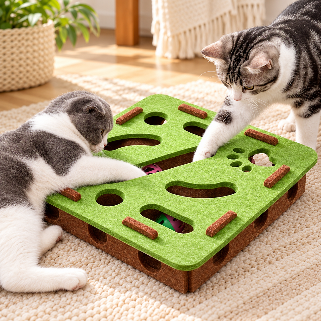 PawLuxe Interactive Cat Puzzle Toy – Felt Maze Tunnel with Bell Ball
