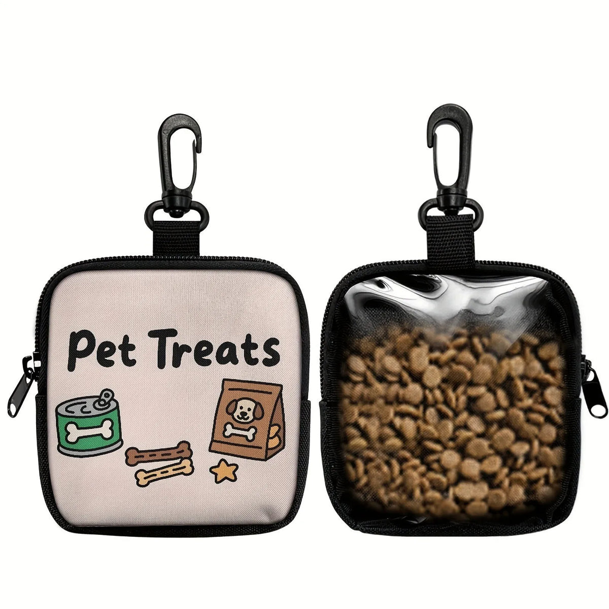 Portable Dog Treat Pouch – Transparent Training Snack Bag with Zipper & Clip