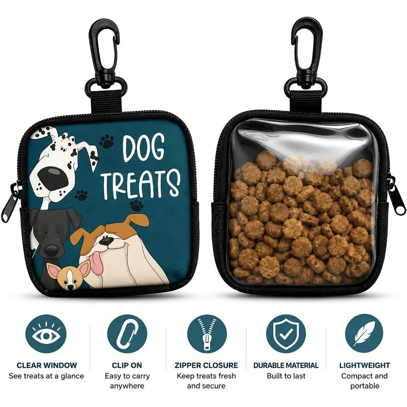Portable Dog Treat Pouch – Transparent Training Snack Bag with Zipper & Clip