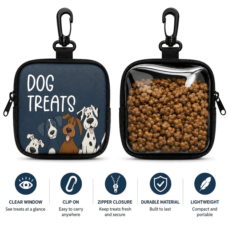 Portable Dog Treat Pouch – Transparent Training Snack Bag with Zipper & Clip