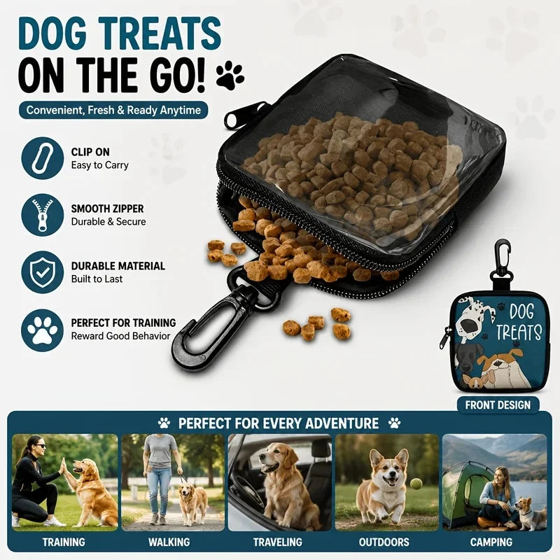 Portable Dog Treat Pouch – Transparent Training Snack Bag with Zipper & Clip